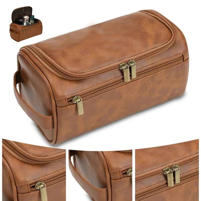 Leather Toiletry Bag Men Women Dopp Travel Hanging Large Cosmetic Wash Bags
