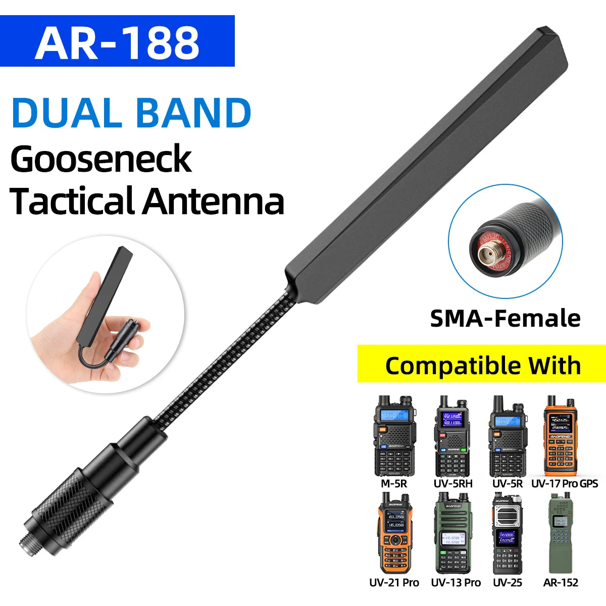 Gooseneck Tactical Antenna SMA-Female for Baofeng UV-5R VHF UHF 13 17 21