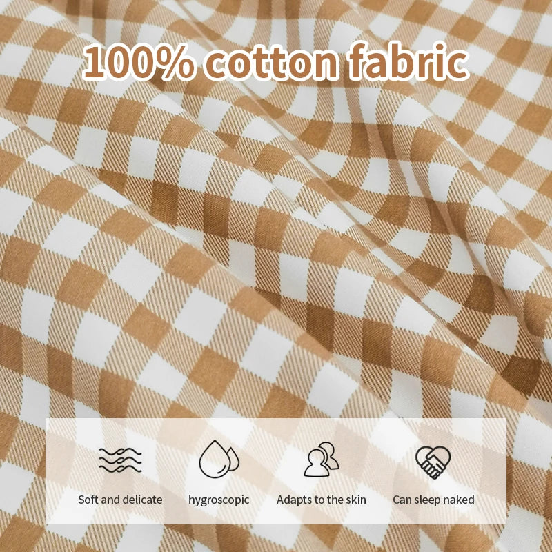 Cotton Duvet Cover 100% Cotton Bedding Set with Plaid Stripe 1 Duvet 2