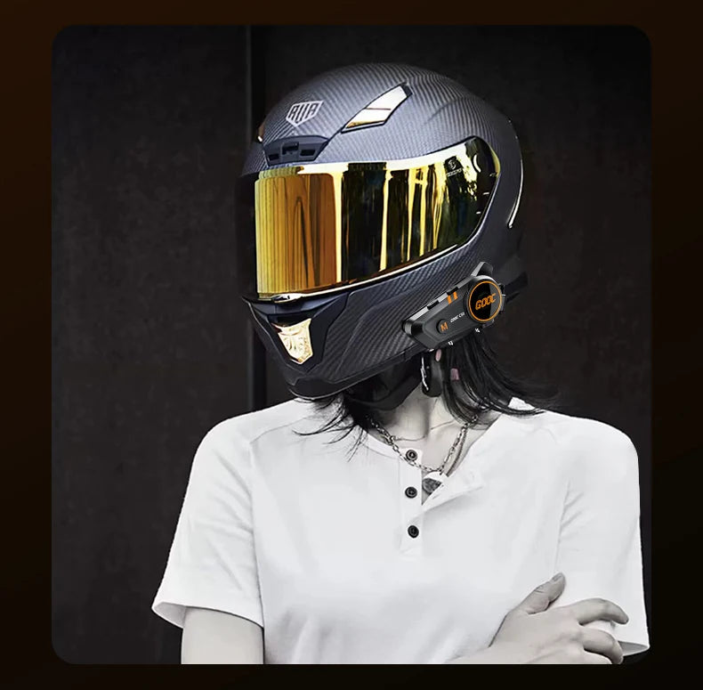 Motorcycle Helmet Bluetooth Headset Heavy Bass IPX7 Ambient Light Hands Free