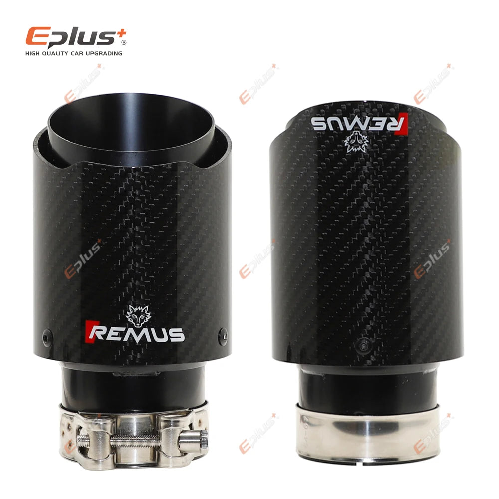 REMUS Car Gloss Carbon Fiber Muffler Tip Exhaust System Pipe Mufflers Nozzle Universal Straight Stainless Black Auto Parts-EXPROTAS