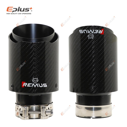 REMUS Car Gloss Carbon Fiber Muffler Tip Exhaust System Pipe Mufflers Nozzle Universal Straight Stainless Black Auto Parts-EXPROTAS