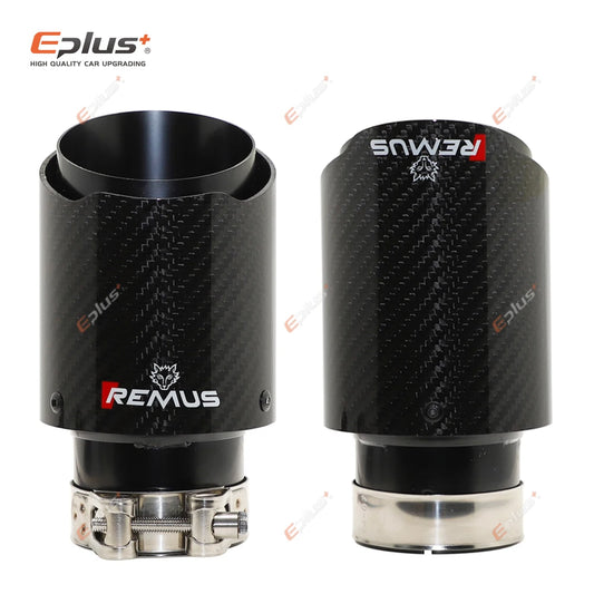 REMUS Car Gloss Carbon Fiber Muffler Tip Exhaust System Pipe Mufflers Nozzle Universal Straight Stainless Black Auto Parts-EXPROTAS