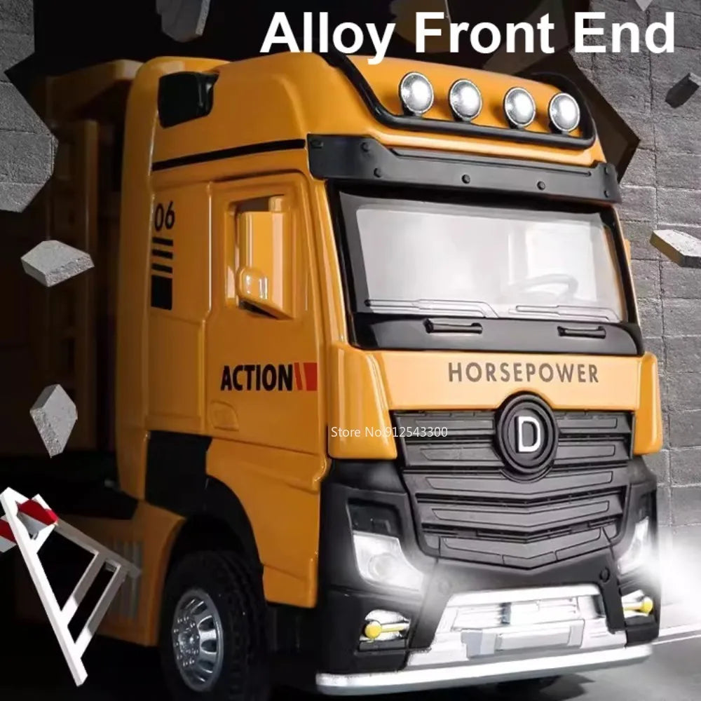 1/50 Extended Dump Truck Model Toy Metal Diecasting Doors Opened Sound Light Pull Back Vehicle Models Ornaments Children's Gifts-EXPROTAS