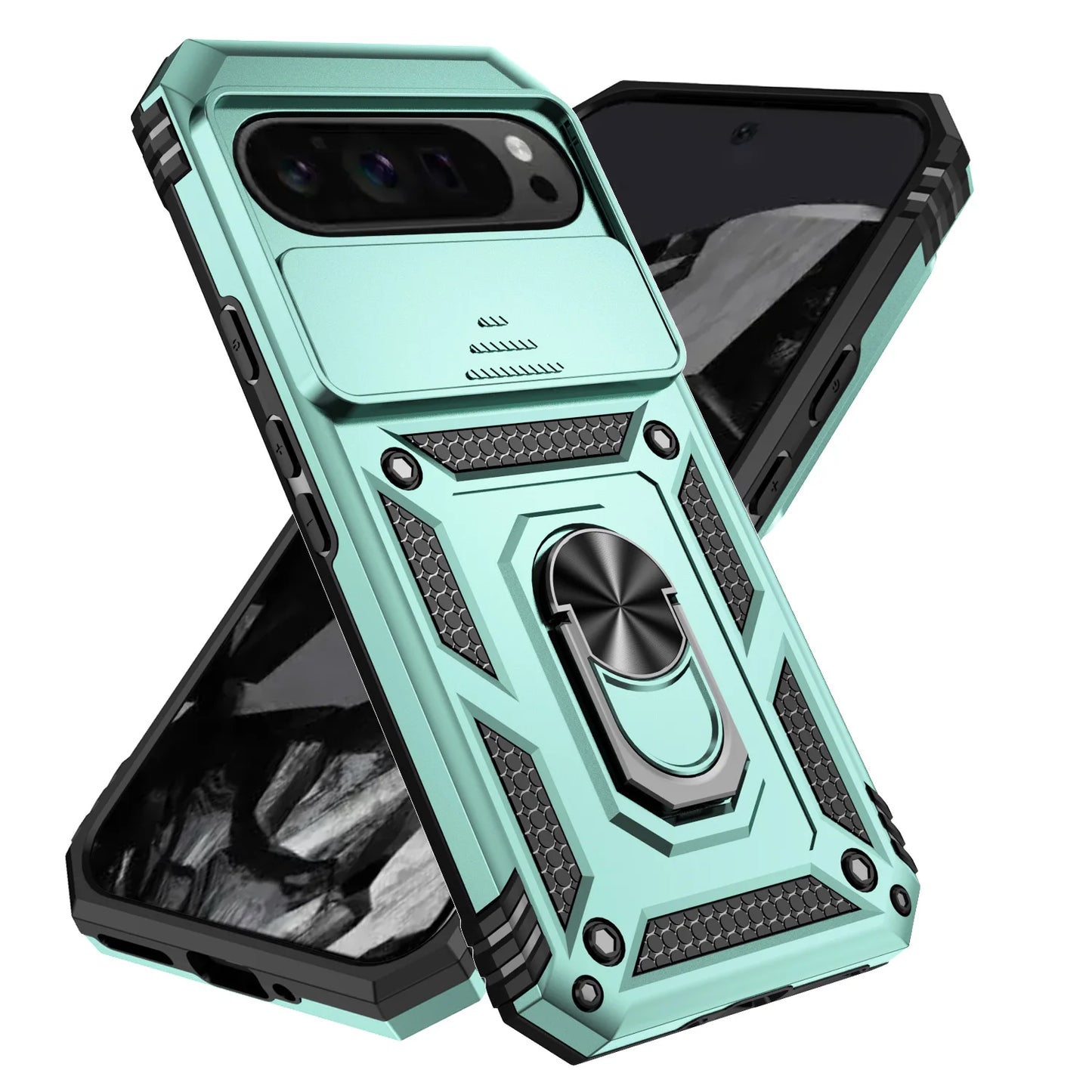 Google Pixel 6-9 Pro XL Armour Ring Case Camera Cover Shockproof Kickstand