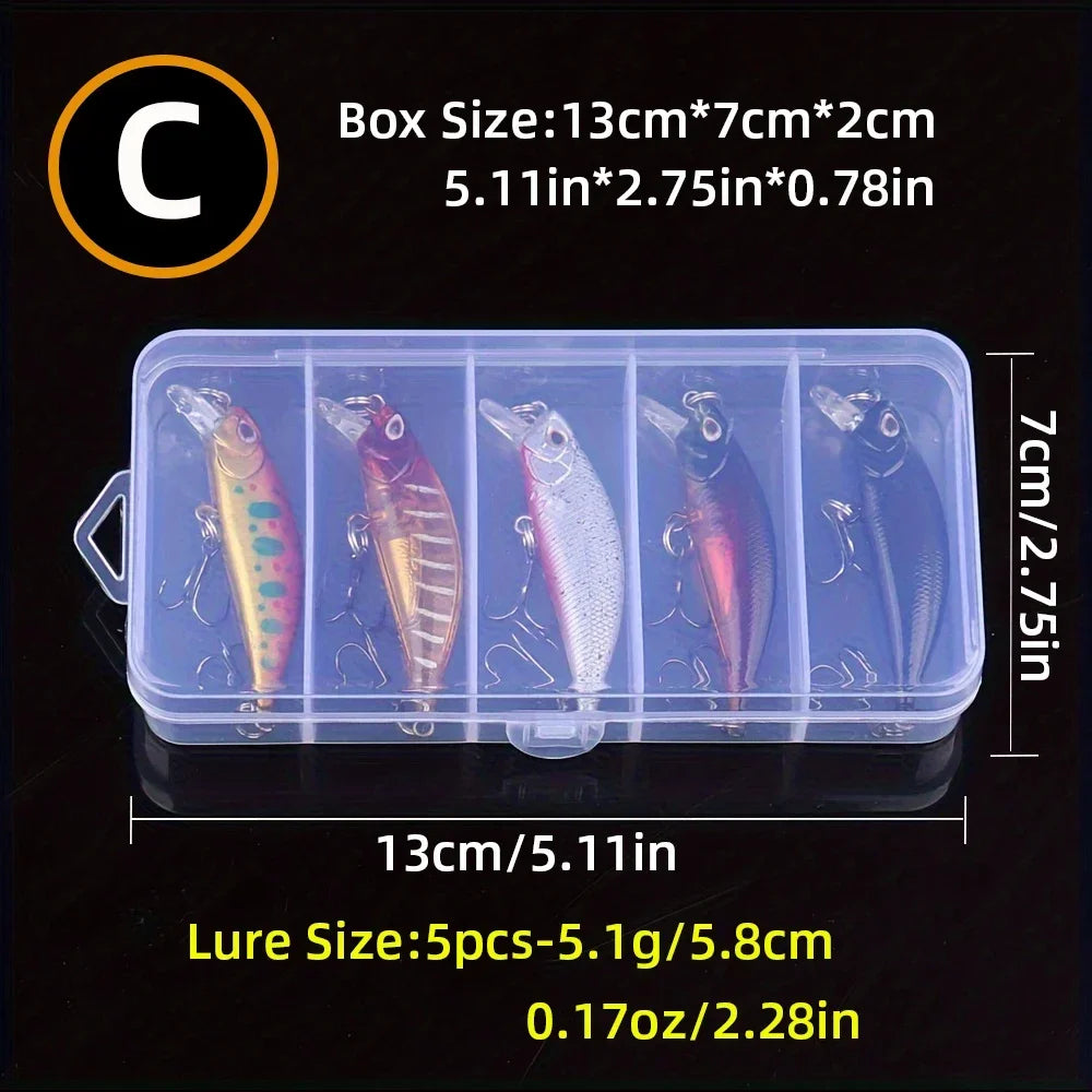 5Pcs Sinking Minnow Fishing Lures Mini Hard Bait for Trout Bass Carp