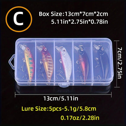5Pcs Sinking Minnow Fishing Lures Mini Hard Bait for Trout Bass Carp