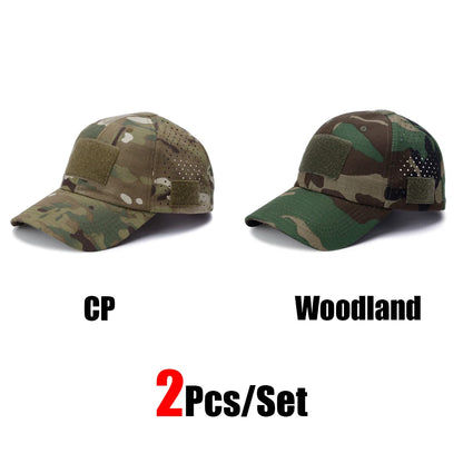 2Pcs Camouflage Baseball Cap Breathable Sun Hat Outdoor Hunting Fishing