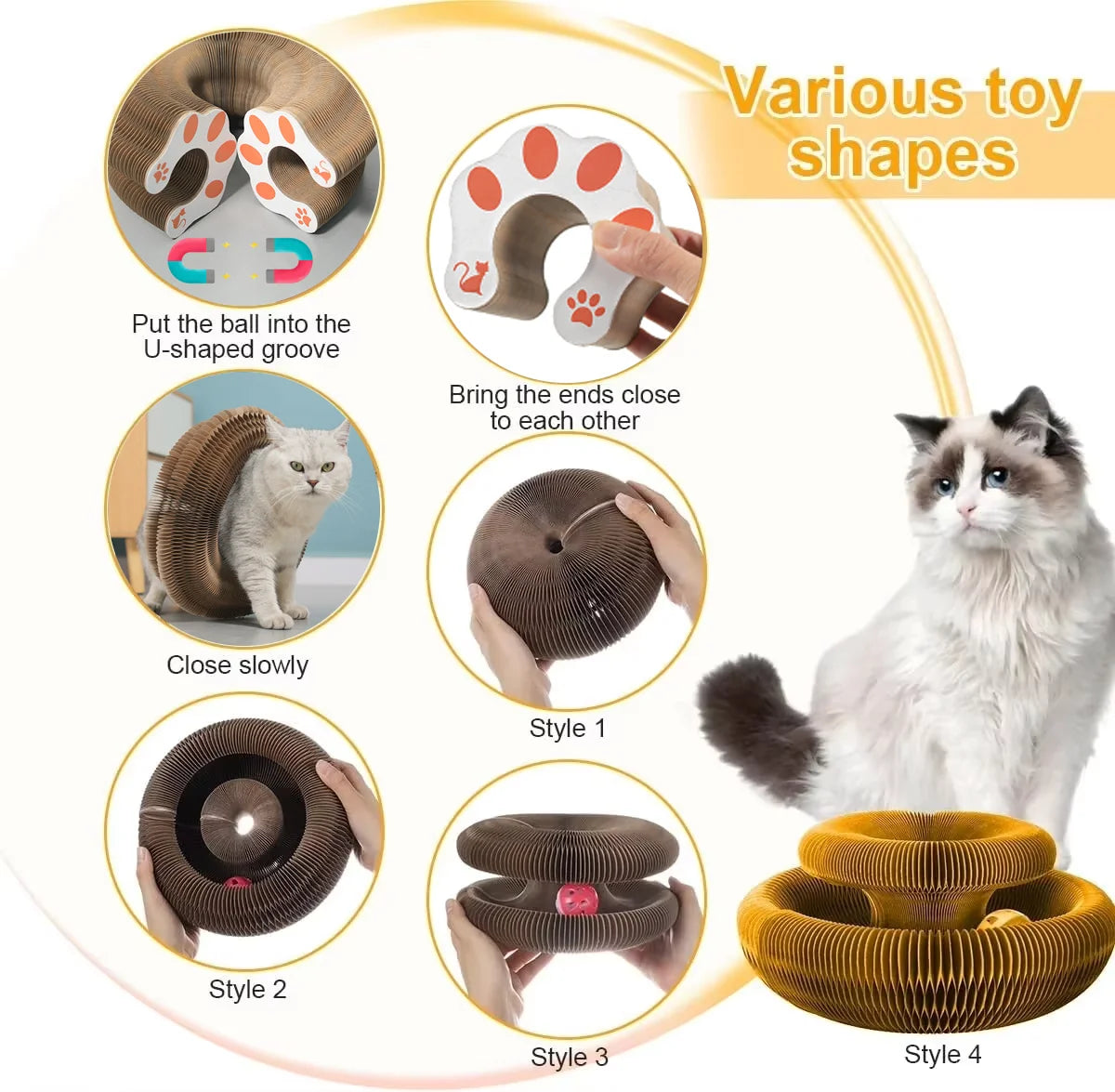 Magic Cat Scratch Board Toy with Ball Round Corrugated Claw Grinding Climbing Pad