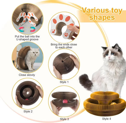Magic Cat Scratch Board Toy with Ball Round Corrugated Claw Grinding Climbing Pad