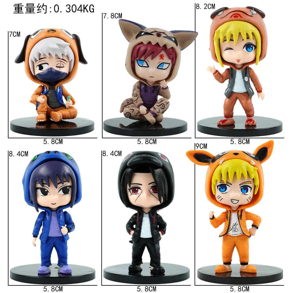 6pcs Naruto Figure Set Kakashi Gaara Itachi Anime Action Figures with Cloth