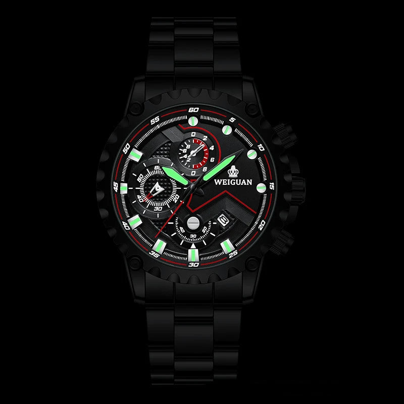 Men’s Black Stainless Steel Watch Luminous Waterproof Calendar Fashion Quartz Gift