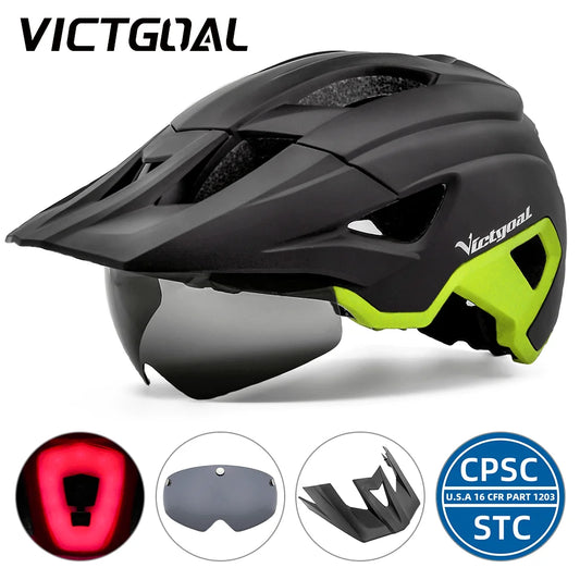 VICTGOAL LED Bike Helmet With Sun Goggle Visor Rechargeable LED Men Bicycle Helmet Sunglasses Shield Road MTB Cycling Helmets-EXPROTAS