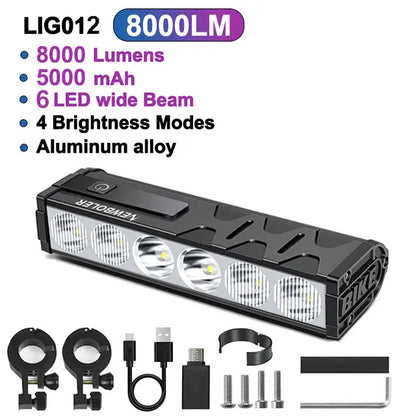 NEWBOLER Bicycle Front Headlight 10000 Lumen 10000mAh USB Rechargeable MTB