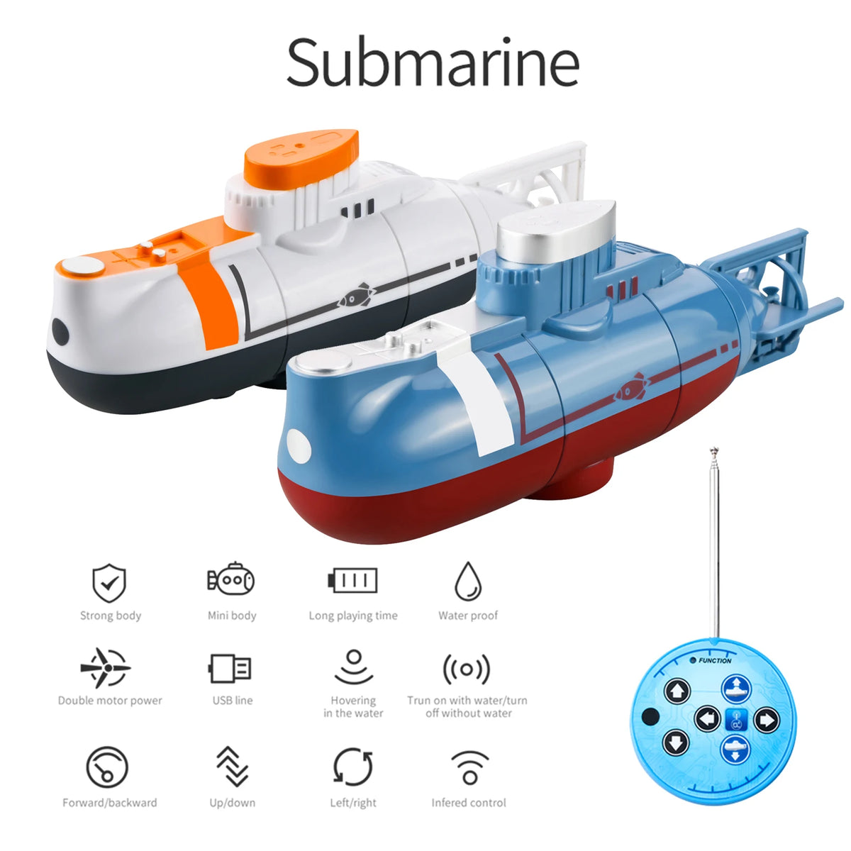 Mini RC Submarine Remote Control Boat Waterproof Diving Toy for Kids