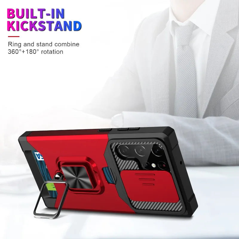 Armour Ring Phone Case for Samsung S21 S22 S23 S24 Ultra Note20 Card Slot