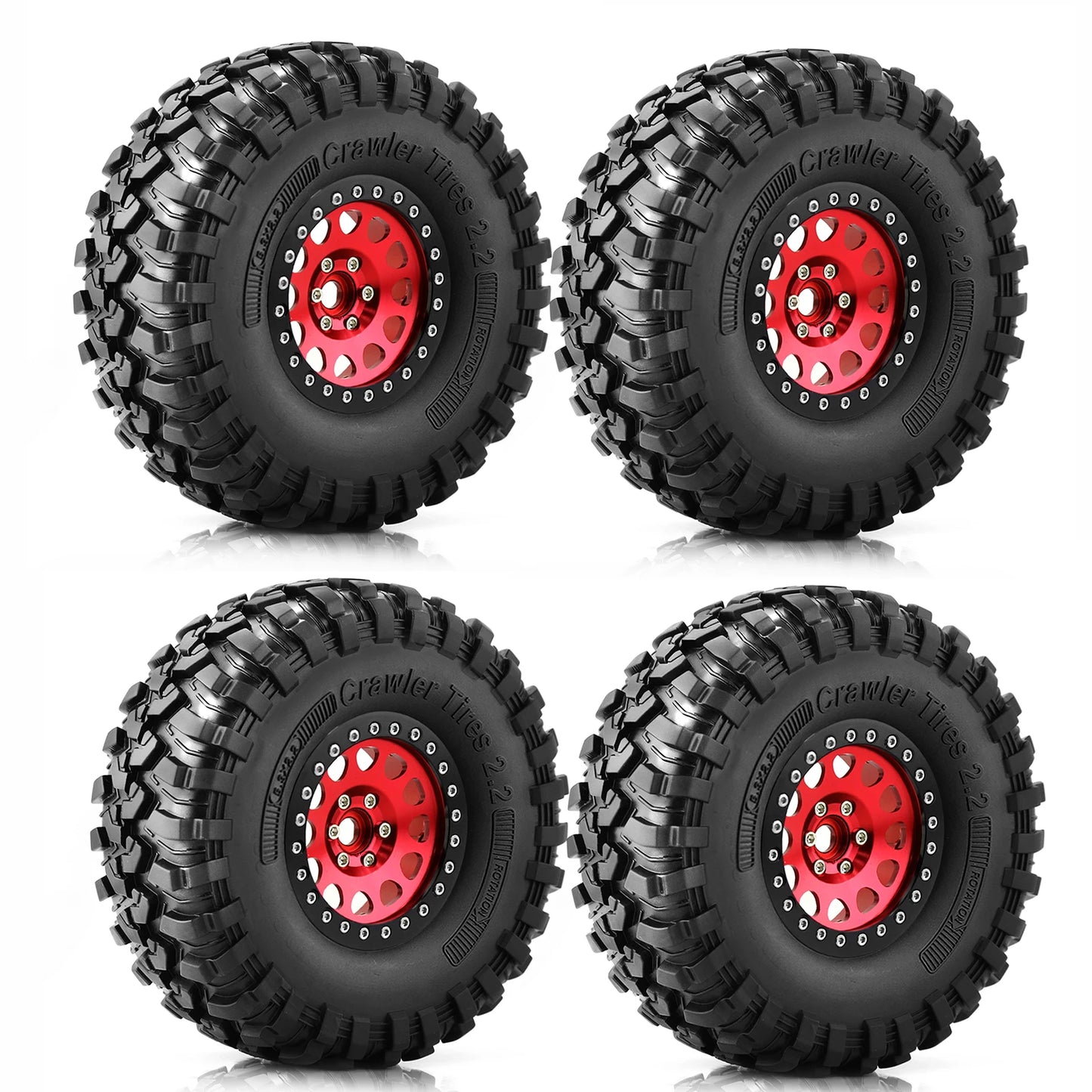 4pcs 2.2 Beadlock Wheels & Rubber Tires Set for 1/10 RC Crawler TRX4 SCX10 D90