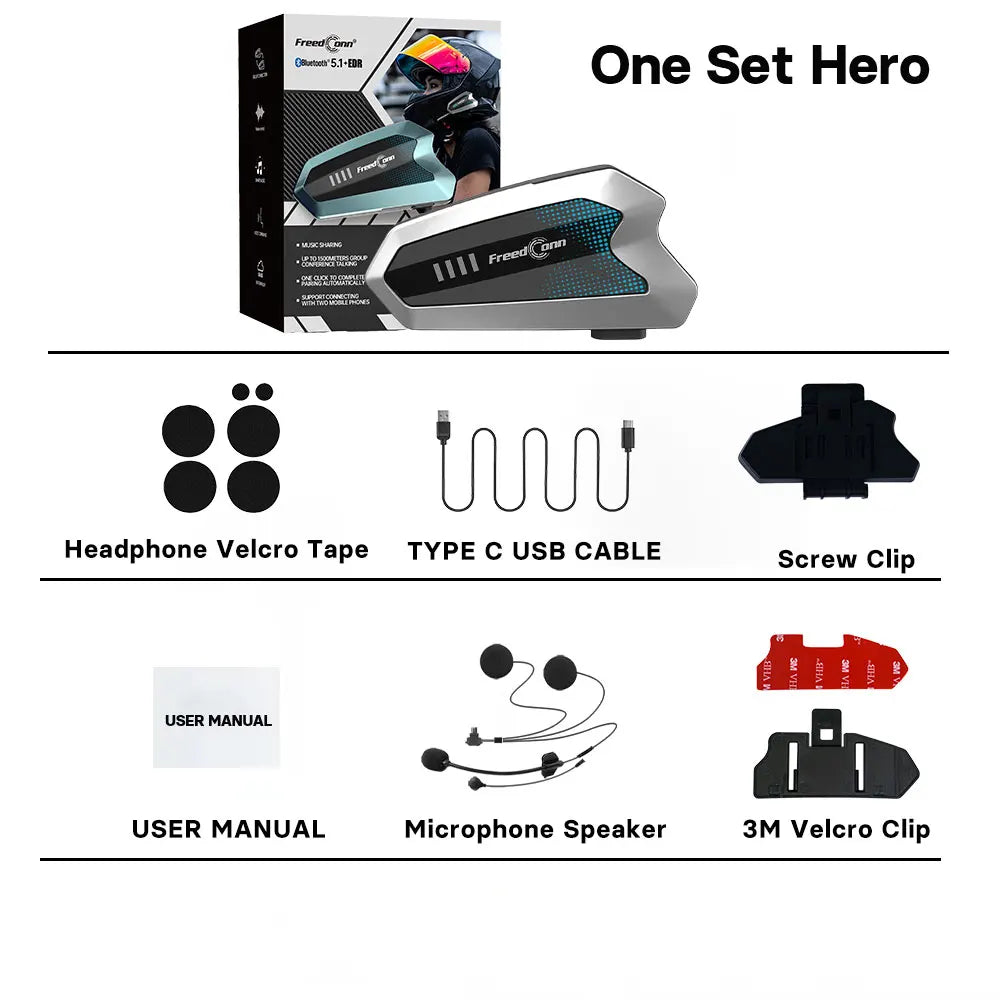 Freedconn Motorcycle Helmet Bluetooth Intercom Headset 6 Riders Music Share