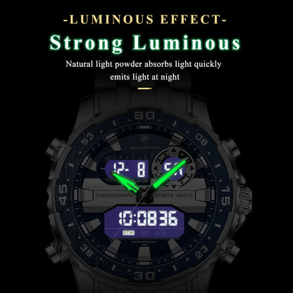 Stainless Steel Poedagar Men’s Waterproof Quartz Luminous Wristwatch Date