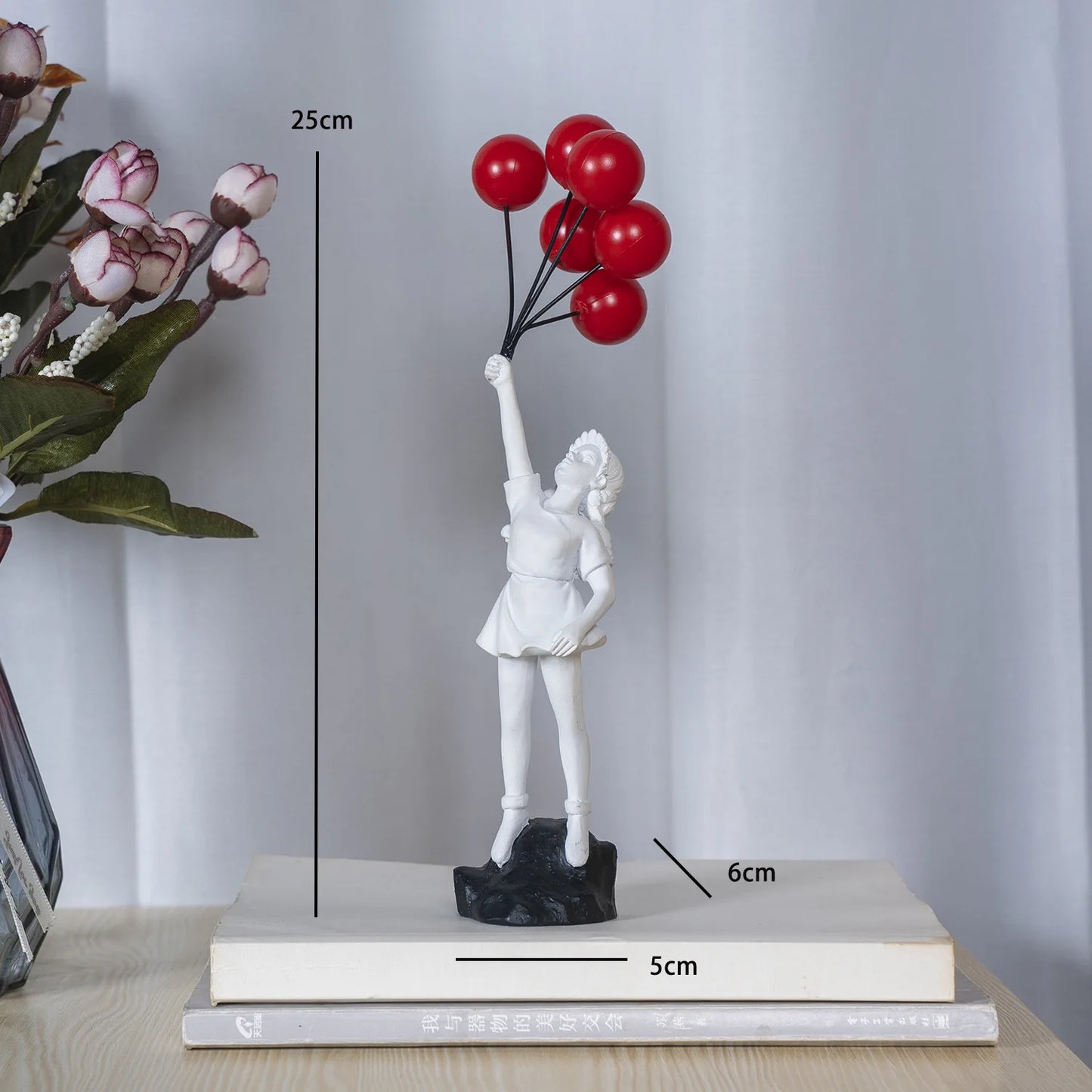 Resin Balloon Girl Figurine Sculpture Modern Abstract Home Office Desk Decor