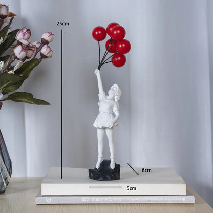 Resin Balloon Girl Figurine Sculpture Modern Abstract Home Office Desk Decor