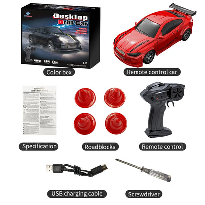 RC Drift Car 1:64 Remote Control Racing Toy 4WD LED Lights
