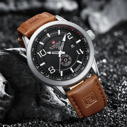 NAVIFORCE Trend Casual Wristwatch for Man Military Sports Water Resistant Leather Strap Men's Clock Quartz Calendar Male Watches-EXPROTAS