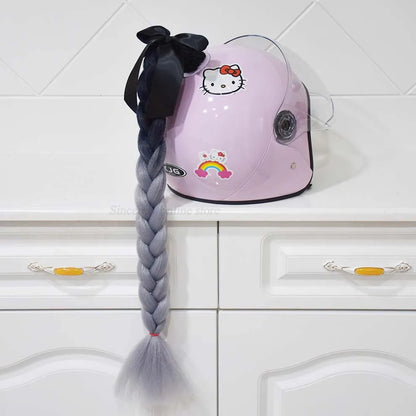 Motorcycle Helmet Braids Wig for Women Ponytail Hair Curly Pigtail Decor