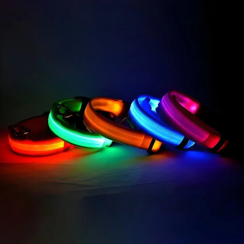 Dog Collar Nylon LED Glow Night Safety Leash Luminous Flashing Pet Accessories