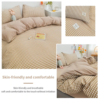 Cotton Duvet Cover 100% Cotton Bedding Set with Plaid Stripe 1 Duvet 2