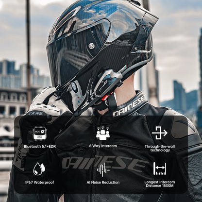 Freedconn Motorcycle Helmet Bluetooth Intercom Headset 6 Riders Music Share