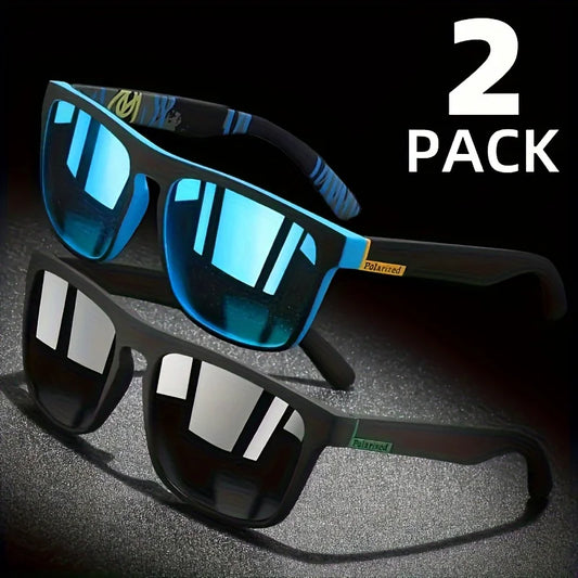 2PCS Polarized Square Sunglasses Anti-Glare UV400 for Travel & Fishing