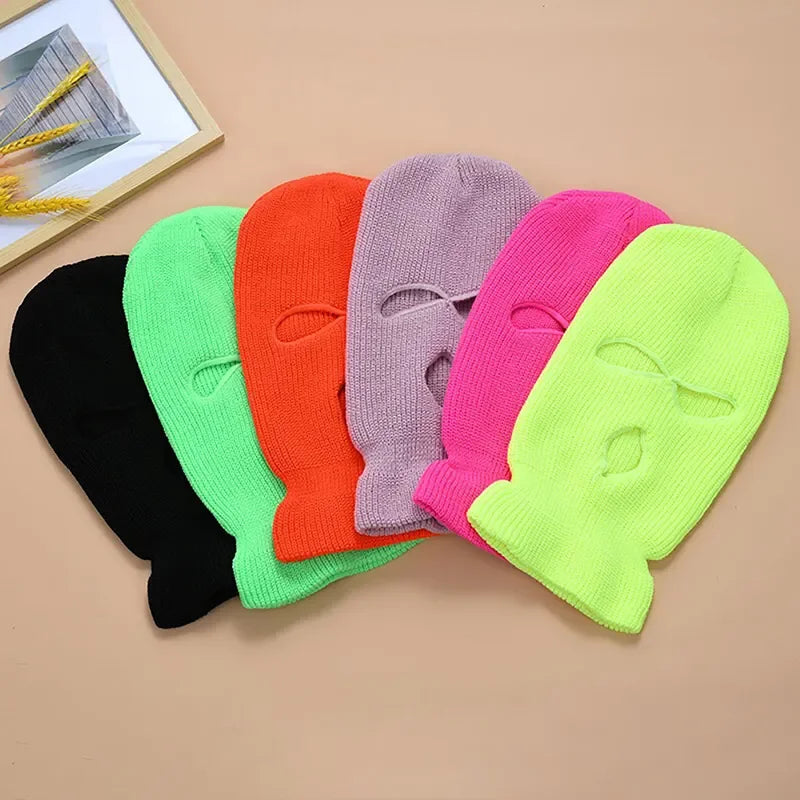 Motorcycle Windproof Full Face Knit Hats Custom SkiMask Men Warm Wool Balaclava embroidery Winter hats Knitted 3 Holes Ski Mask-EXPROTAS