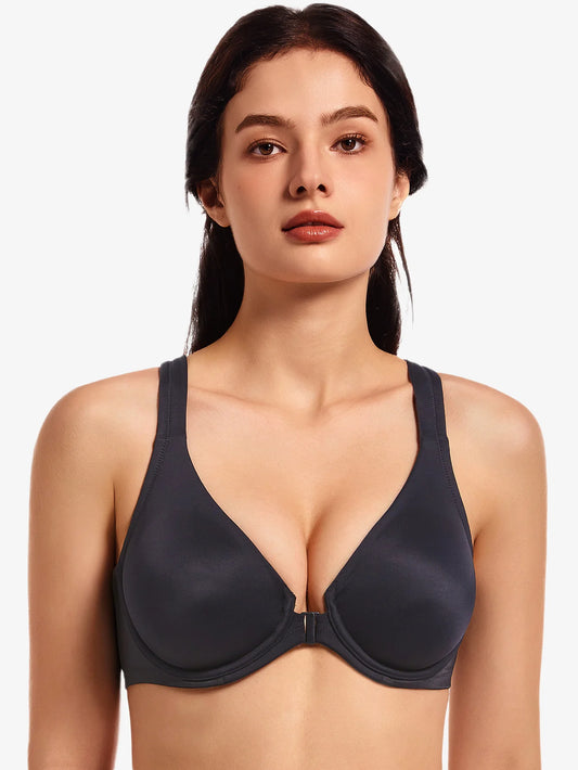 MELENECA Women’s Front Closure Racerback Underwire Bra Unlined Seamless Full Coverage