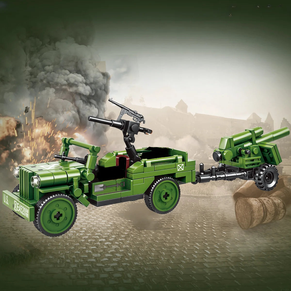 WW2 German Opel Truck with Anti-Aircraft Gun Building Blocks Military Soldiers Toy Gift