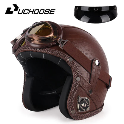 Uchoose Retro Motorcycle Helmet Open Face Chopper ABS Material Vintage