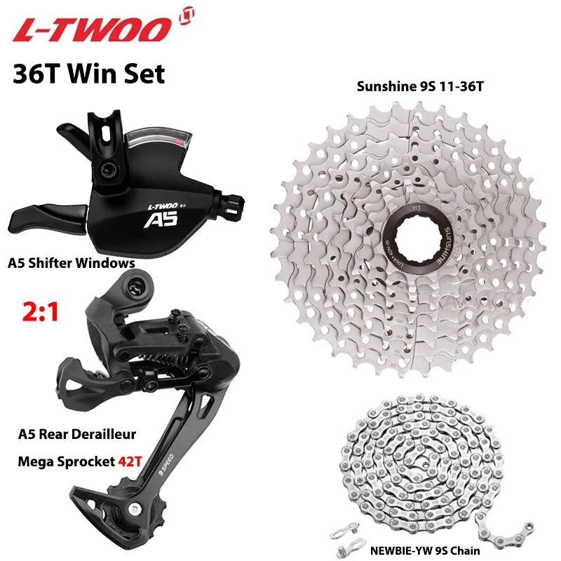 LTWOO A5 1x9 MTB Groupset Kit Shifter + Rear Derailleur + SUNSHINE Cassette 36-50T + Chain - EXPROTAS