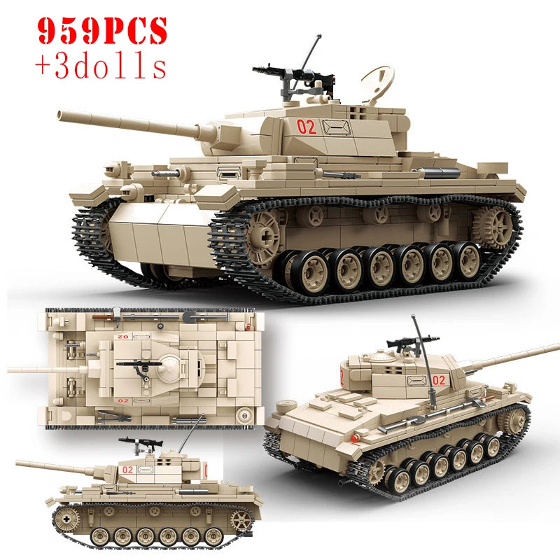 WW2 Military Tank Building Blocks Tiger Panther Churchill Brick Model Toy Set
