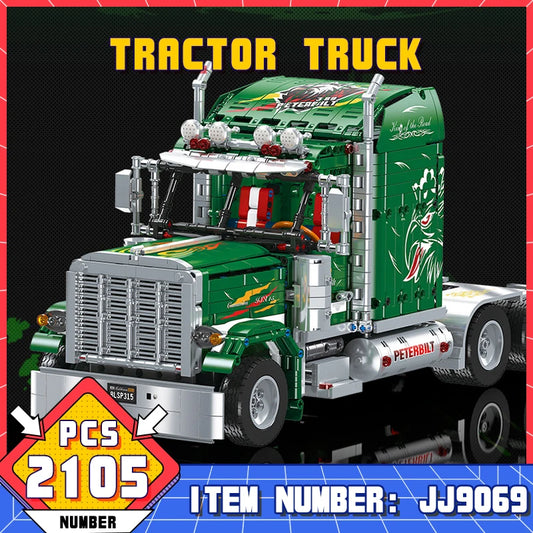 JJ9069 Static Version DIY Trailer Truck Front Model Building Block Technical Educational Assembly Toy Bricks For Boys Adult Gift-EXPROTAS