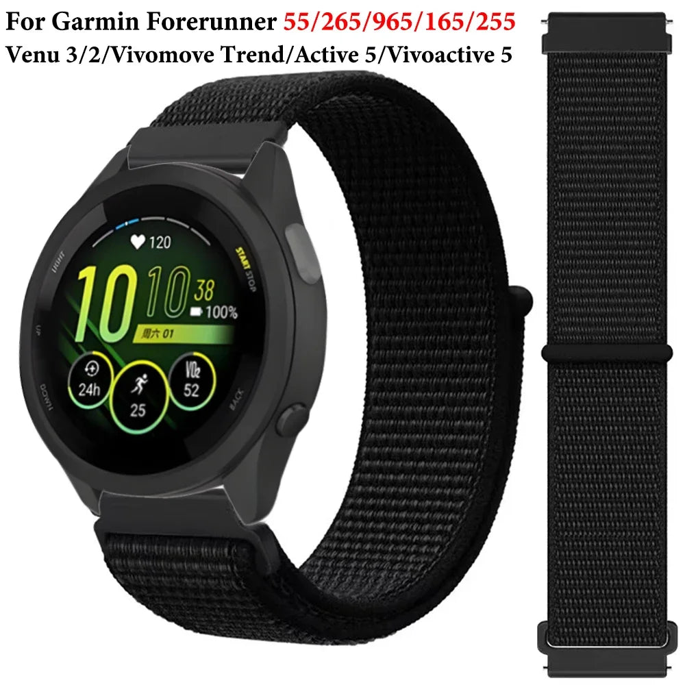 20mm 22mm Nylon Strap for Garmin Forerunner Venu Vivoactive Watch Band