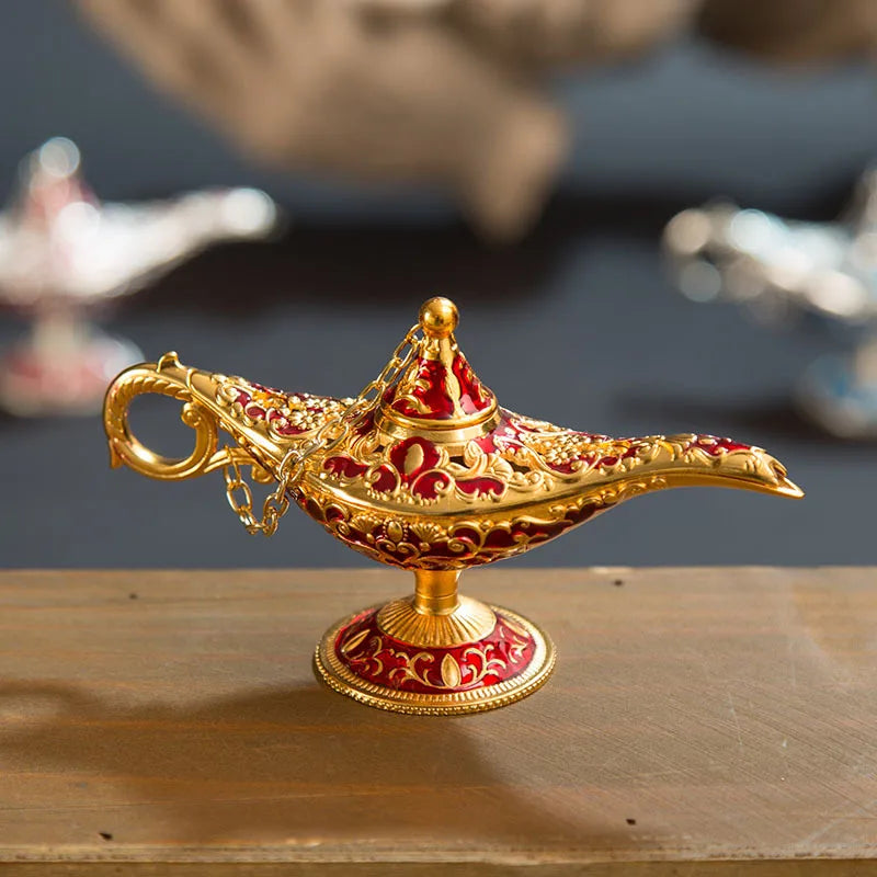 12cm Classic Aladdin Magic Genie Lamp Incense Burner Retro Wishing Oil Decor