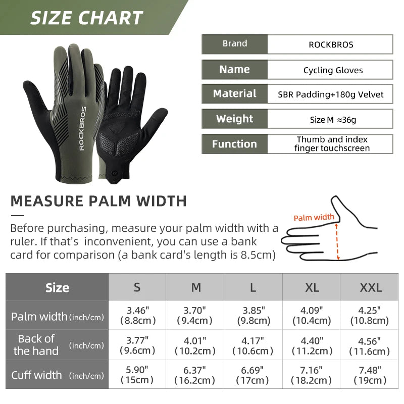 ROCKBROS Cycling Gloves Touch Screen Anti-Slip Breathable MTB Road Running Fitness