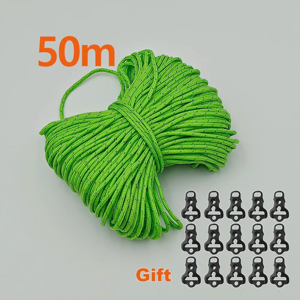 2.5mm Reflective Tent Rope Guyline Paracord 20m 25m 50m for Camping Tarp