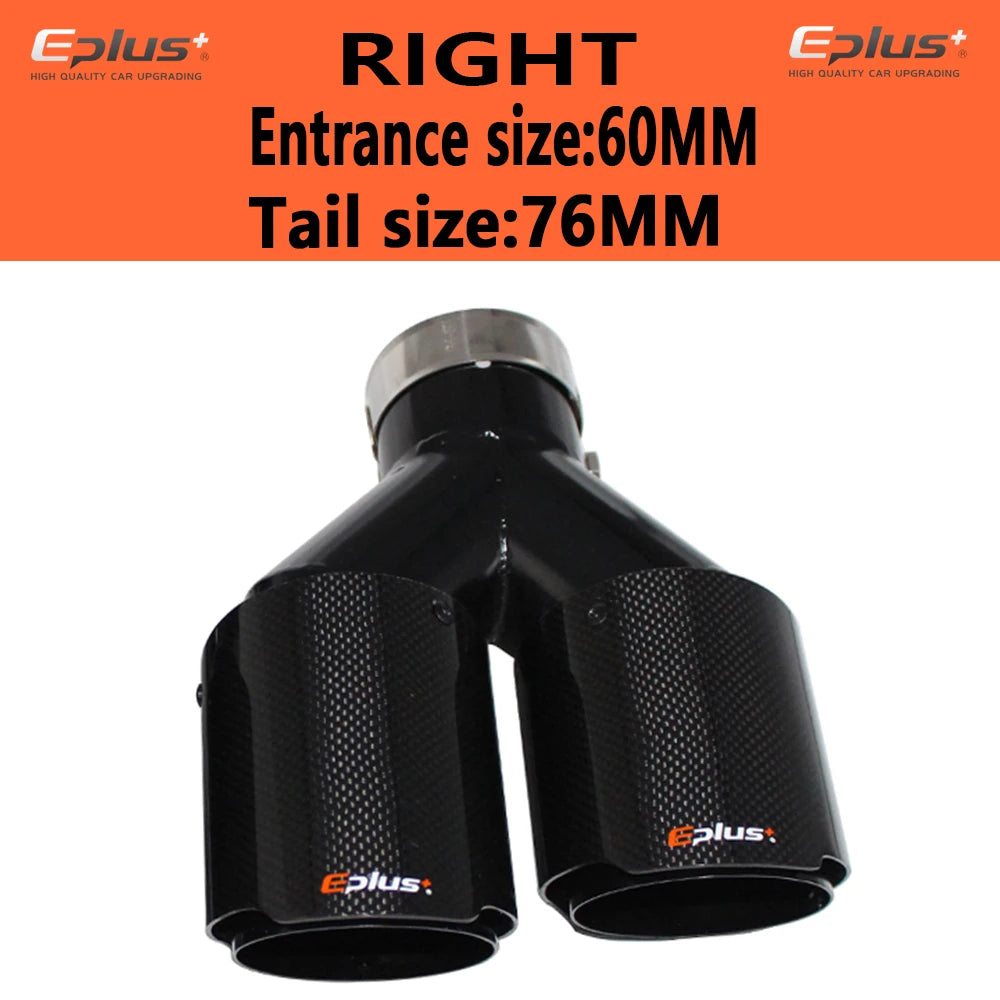 EPLUS Carbon Fiber Y-Shape Dual Exhaust Tip Glossy Black Stainless Universal