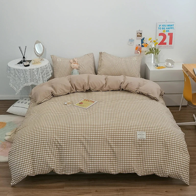 Cotton Duvet Cover 100% Cotton Bedding Set with Plaid Stripe 1 Duvet 2