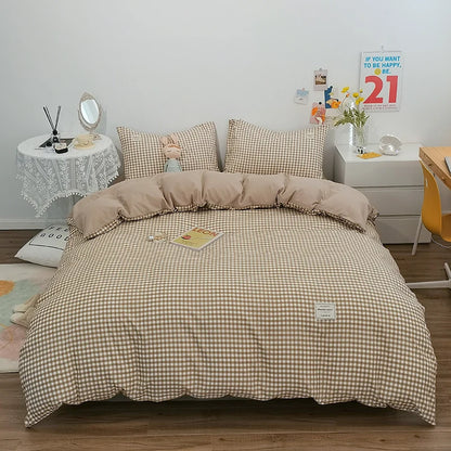 Cotton Duvet Cover 100% Cotton Bedding Set with Plaid Stripe 1 Duvet 2