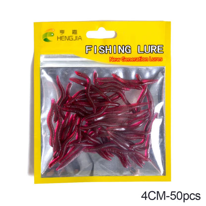 50Pcs Fishing Lures Soft Baits Artificial Worms 8cm Trout Tackle