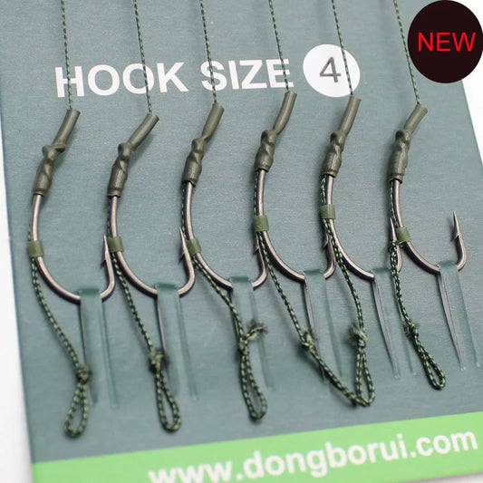 6pcs Carp Fishing Ready Tied Hair Rigs Hook Lines Size 2# 4# 6# 8# Tackle Set