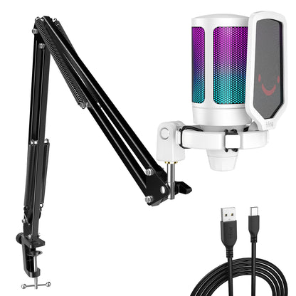 FIFINE USB Gaming Microphone Kit for PC,PS4/5 Condenser Cardioid Mic Set with Mute Button/RGB /Arm Stand,for Streaming Video-A6T-EXPROTAS