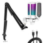 FIFINE USB Gaming Microphone Kit for PC,PS4/5 Condenser Cardioid Mic Set with Mute Button/RGB /Arm Stand,for Streaming Video-A6T-EXPROTAS